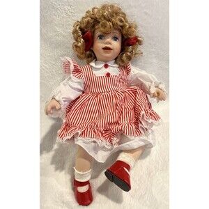 2002 Heritage Collections Porcelain Doll Sitting W/Red Dress Bow 12" Tall